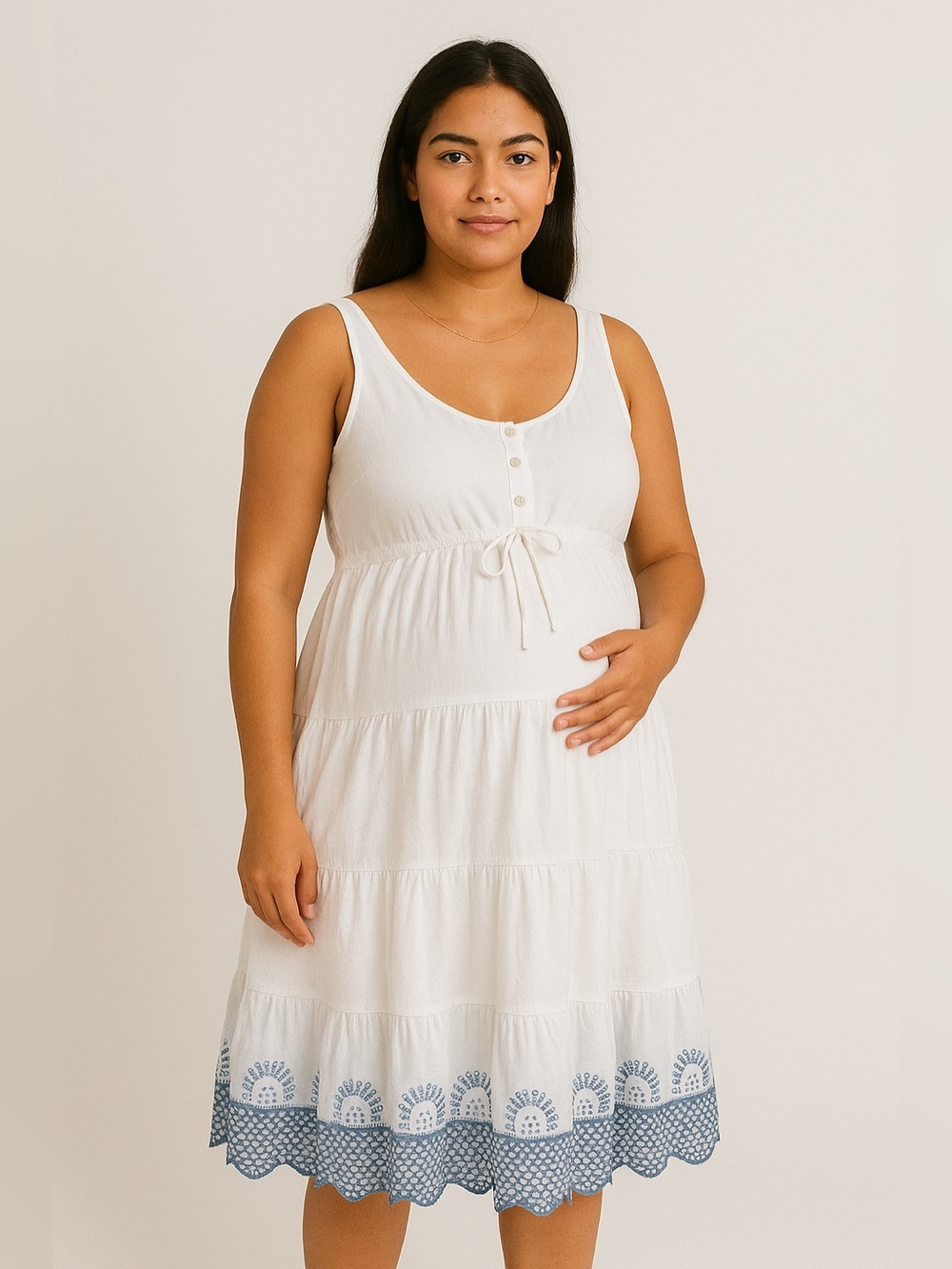 Seraphine Maternity Dress White Blue Eyelet Sleeveless Size 2